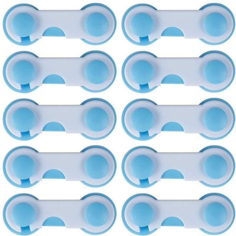 Imported Baby Proofing Weikang Child Safety Cabinet Lock with Adhesive (Pack of 10) …  (White-Blue)