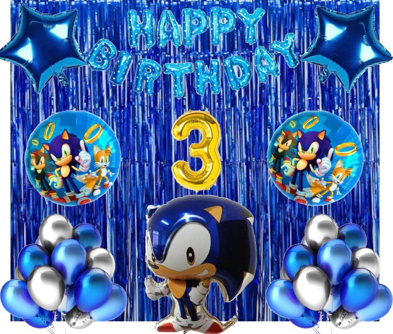 Attache Sonic Theme Birthday Decoration Items or Kit (3 Happy Birthday)  (Set of 38)