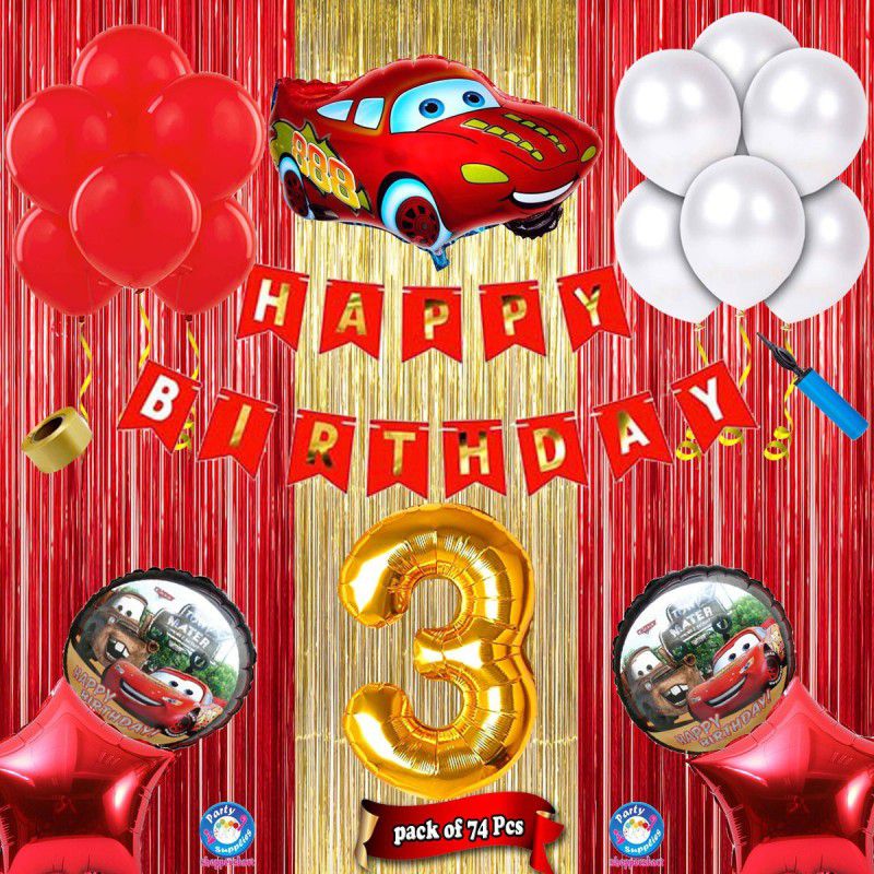 Shopperskart 3rd/Third Happy birthday Cars theme combo kit pack for party decorations  (Set of 74)