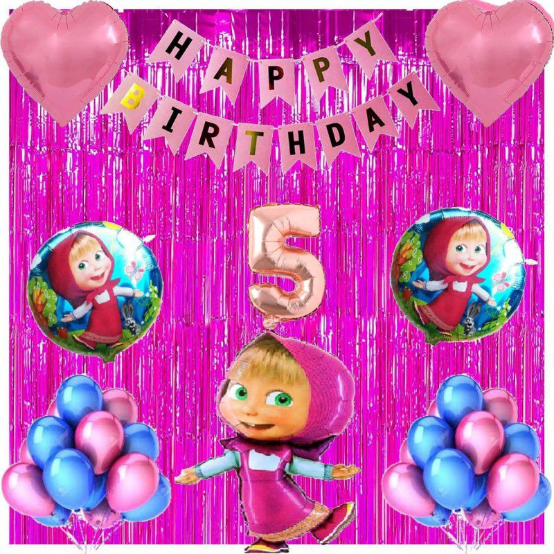 Attache Masha Theme Birthday Decoration Items or Kit (5 Happy Birthday)  (Set of 38)