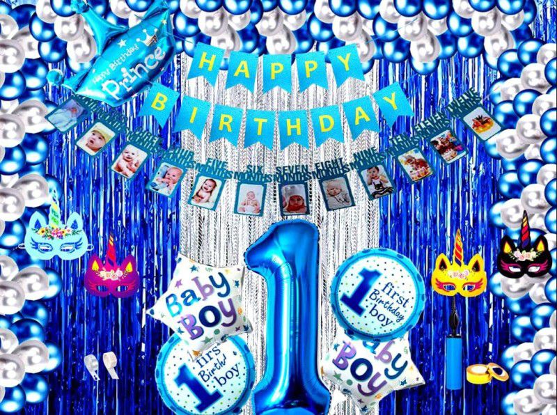 SV Traders 1st Birthday Boy Decoration/Blue Theme Birthday Decoration Combo Of 100  (Set of 1)