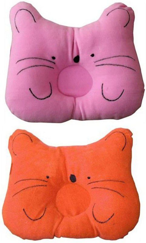 Depurika Foam Solid Baby Pillow Pack of 2  (Orange & Pink Cat shape)