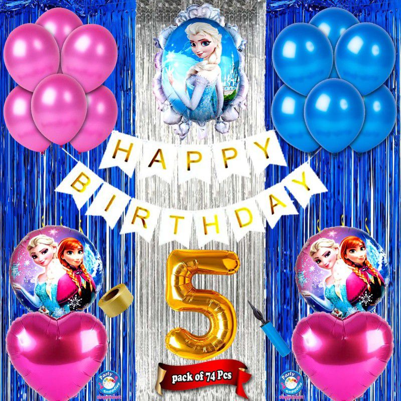 Shopperskart Fifth Happy birthday Frozen theme combo kit pack for party decorations  (Set of 74)
