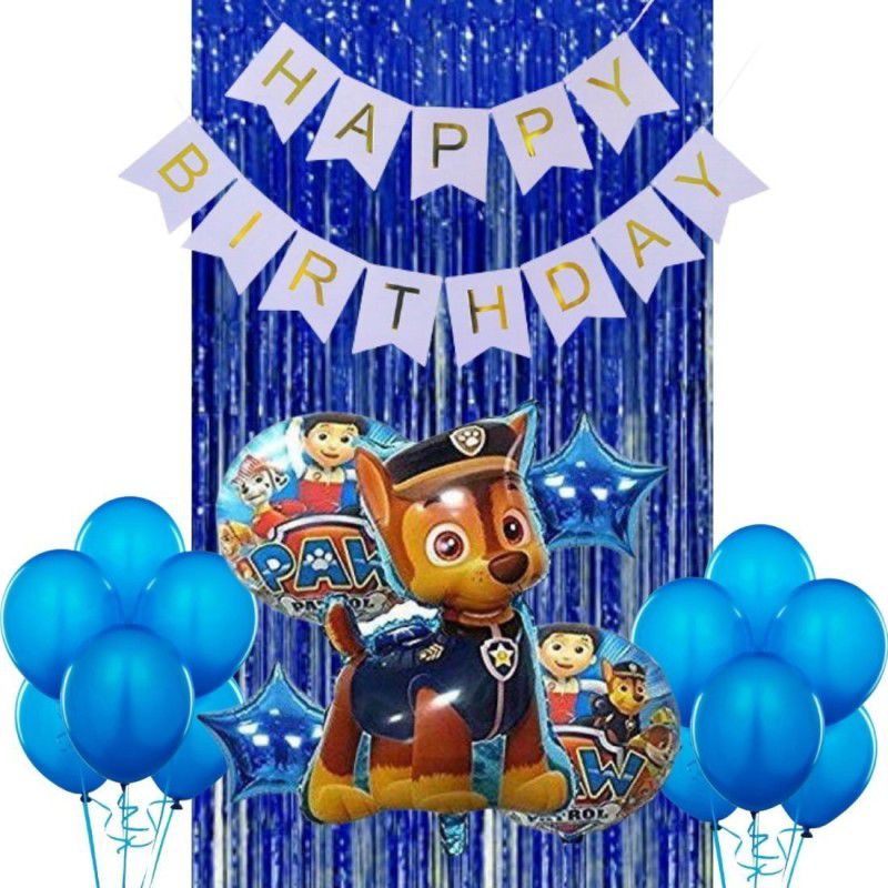 Wonder Paw Patrol Chase Birthday Decoration 57 Pc Kit for Kids, Blue HBD Banner, 50 Blue Balloon, Blue Foil Curtain  (Set of 57)