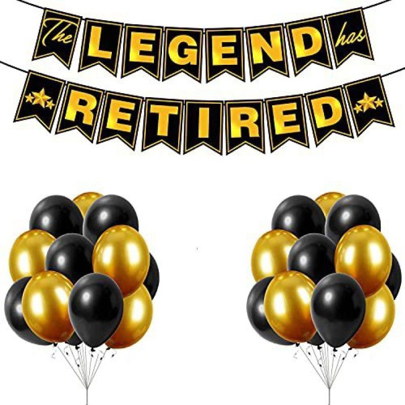 ZYOZI Retirement Party Decorations - Happy Retirement Decorations for Party - Farewell Party Decorations - Retirement Party Supplies - Retirement Banner with Black Golden Balloon (Pack of 26)  (Set of 26)