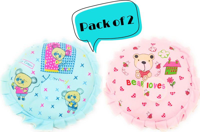 The Little Lookers Polyester Fibre Round & Frilled Baby Pillow Pack of 2  (Sky Blue & Baby Pink)