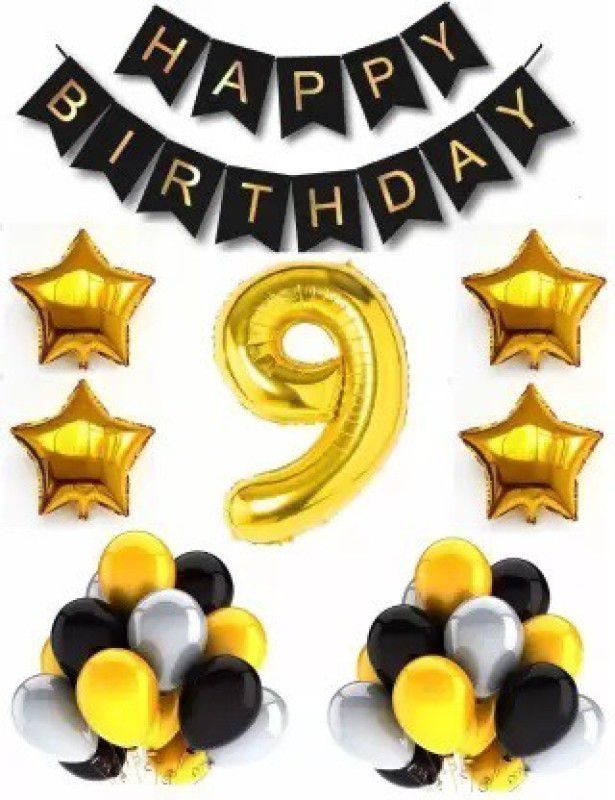 SUSANYA Solid HB Set of 13 + 30 Gold, Silver & Black Balloons + 4 Gold Star +no 9 foil  (Set of 48)