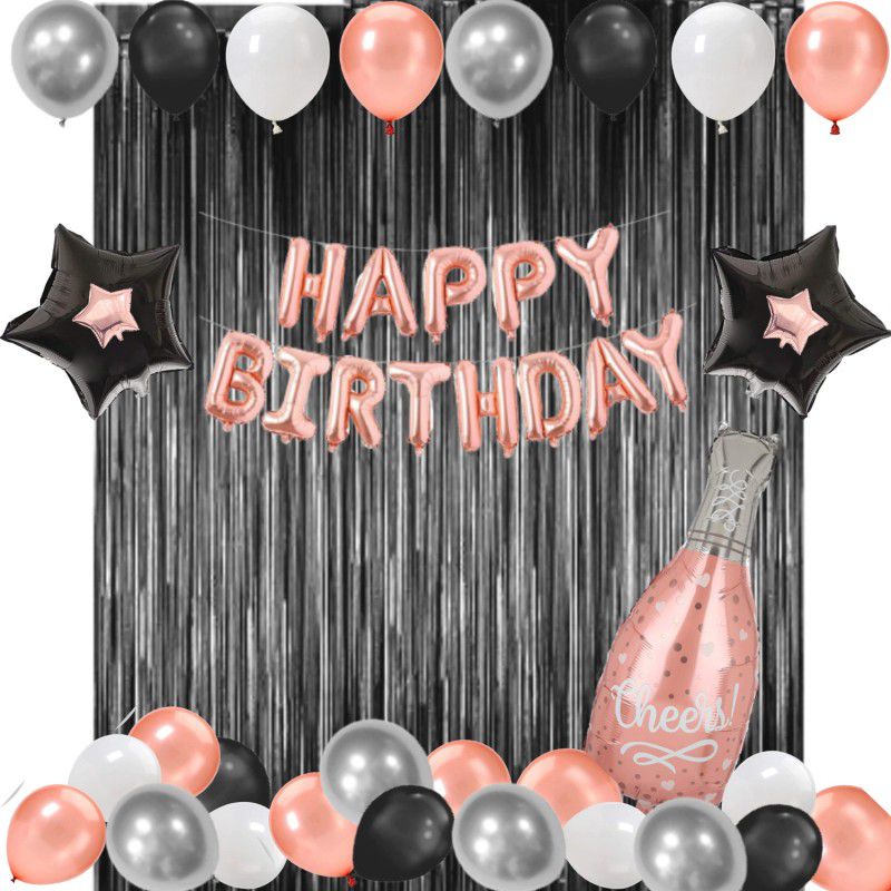 FLICK IN Rose Gold Birthday Decoration Happy Birthday Foil Metallic Balloons Party Decor  (Set of 60)
