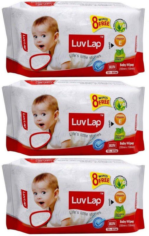 LuvLap Baby Wet Wipes with Aloe Vera (240 PIECES )  (3 Wipes)