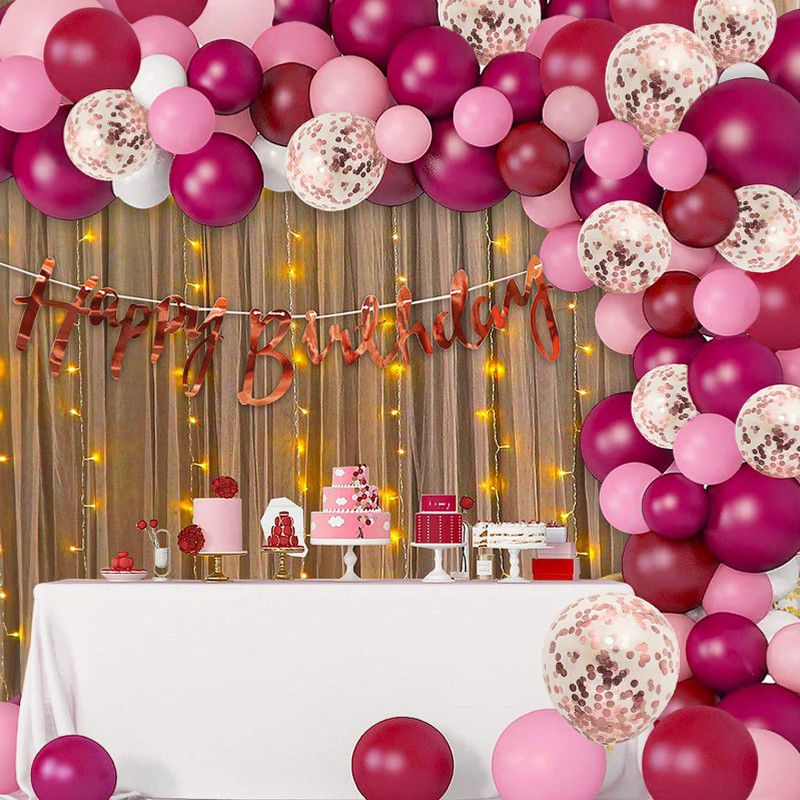 TTimmo4 Burgundy and Pink Birthday Decoration Combo Set For Girls Girlfriend etc.