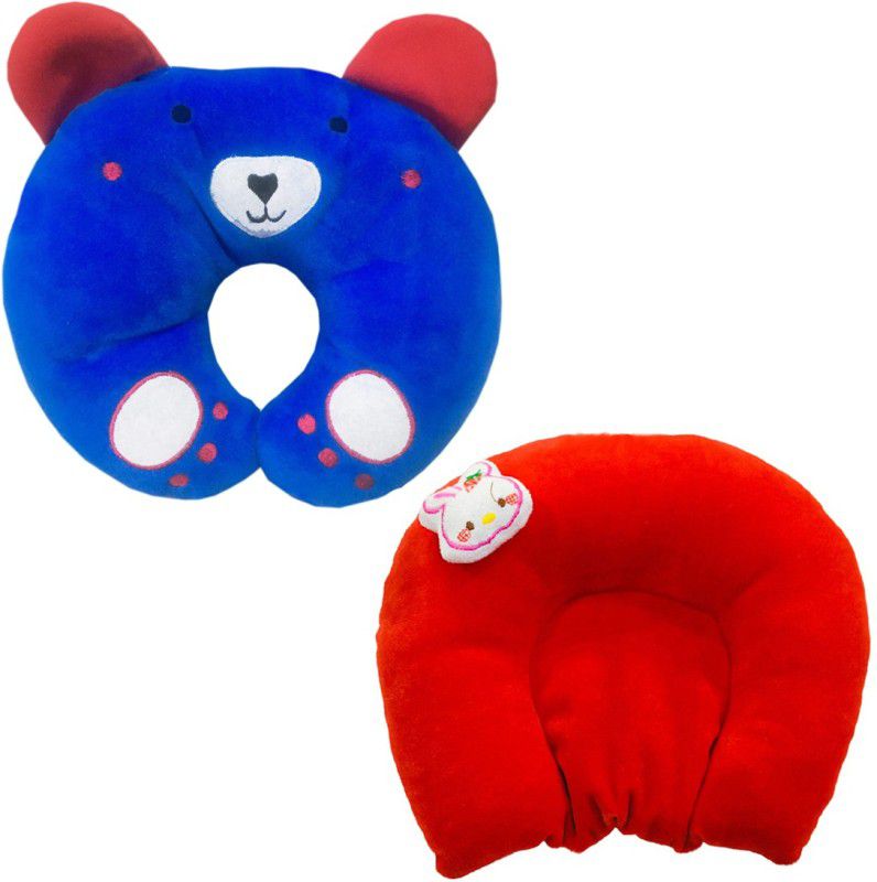 Chinmay Kids Mustard Seeds, Polyester Fibre Animals Baby Pillow Pack of 2  (Blue, Red)