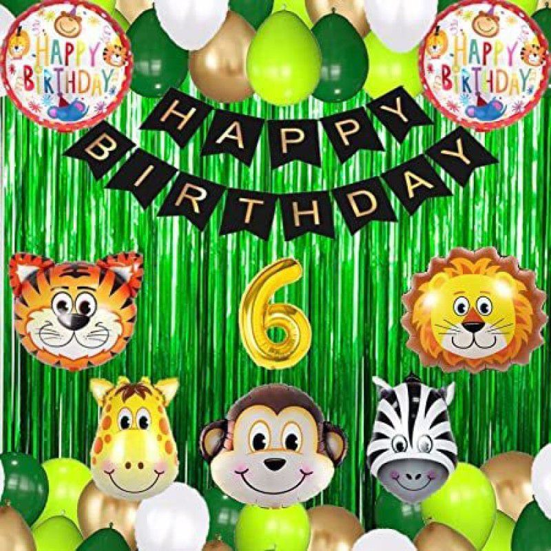 rdgadgets Gold Balloon Jungle Theme Birthday Decoration Item or Kit with Black Banner  (Set of 63)