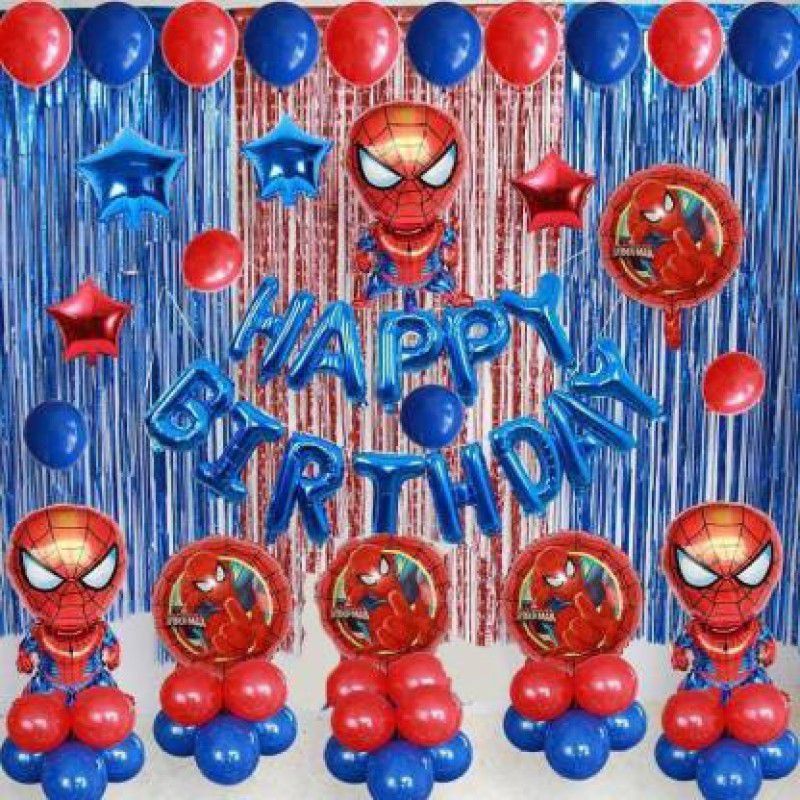 Yash Enterprises Happy Birthday 3 Spiderman Foil Balloon 50 Balloon 4 Star 2 Curtains Set of 65pc  (Set of 65)