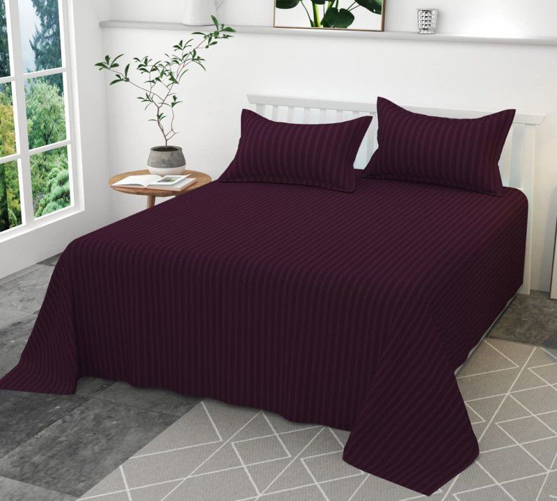 aashiyana sajona 180 TC Microfiber Double Striped Flat Bedsheet  (Pack of 1, Purple)