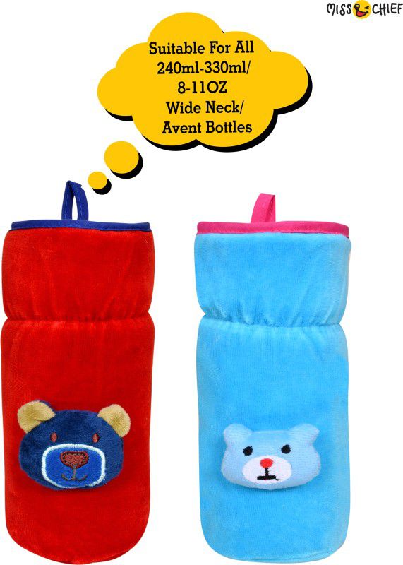Miss & Chief by Flipkart Bottle Cover for Philips Avent/Wide Neck Feeders Soft Plush Stretchable Baby Feeding Bottle Cover with Easy to Hold Strap (Red & Blue, Wide Neck 240-330ml/8-11OZ)  (Red & Blue)