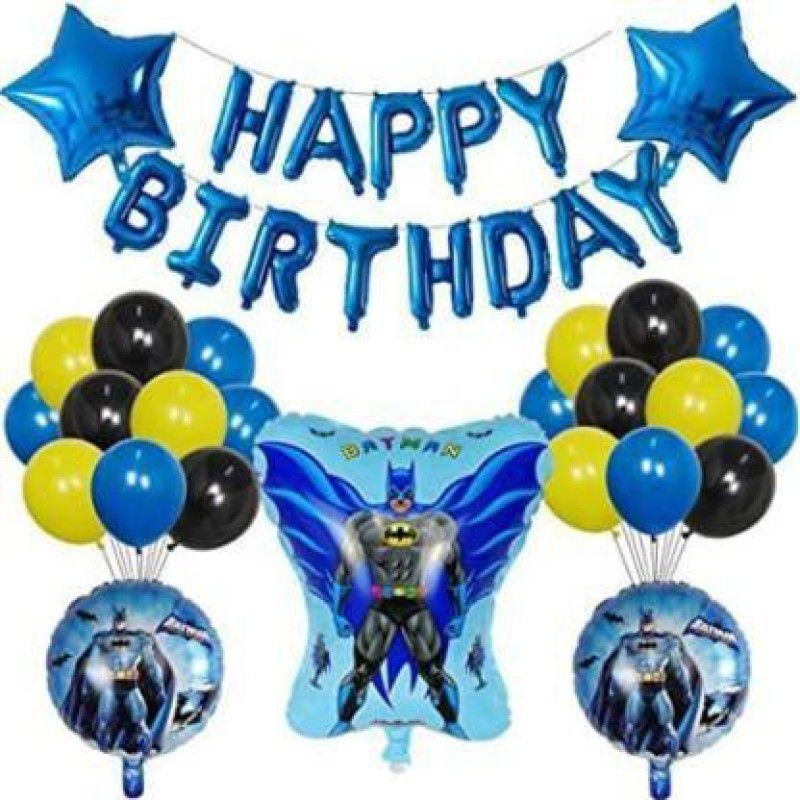Yash Enterprises Batman Happy Birthday Balloon 2 Star 30 Blue Yellow Black Balloon Set of 50pc  (Set of 50)