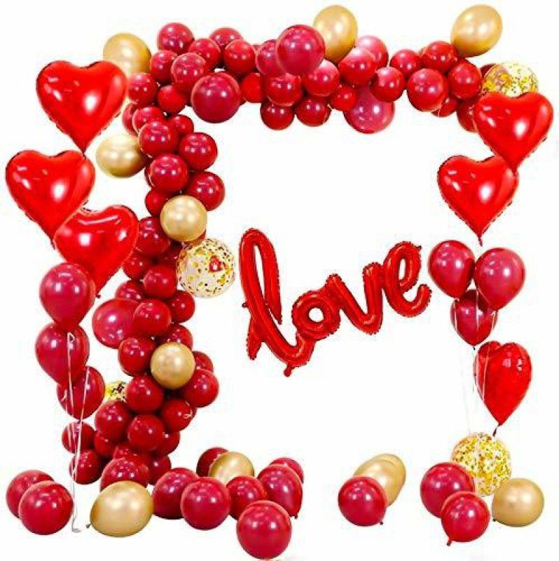 Party Propz Red and Gold Balloons, Ruby Red Balloons, Gold Confetti Balloons Heart Foil Balloons - 78Pcs for Red and Gold Party Decorations Party Decorations  (Set of 78)