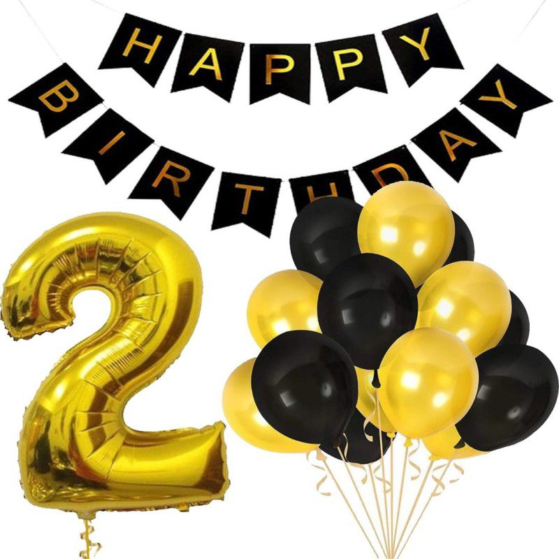 FANEX Baby Birthday Decorations – Birthday Decorations Black and Gold Party Supplies – Happy Birthday Banner(1), Number Foil(1), Metallic Balloons(20) – Set of 22  (Set of 22)