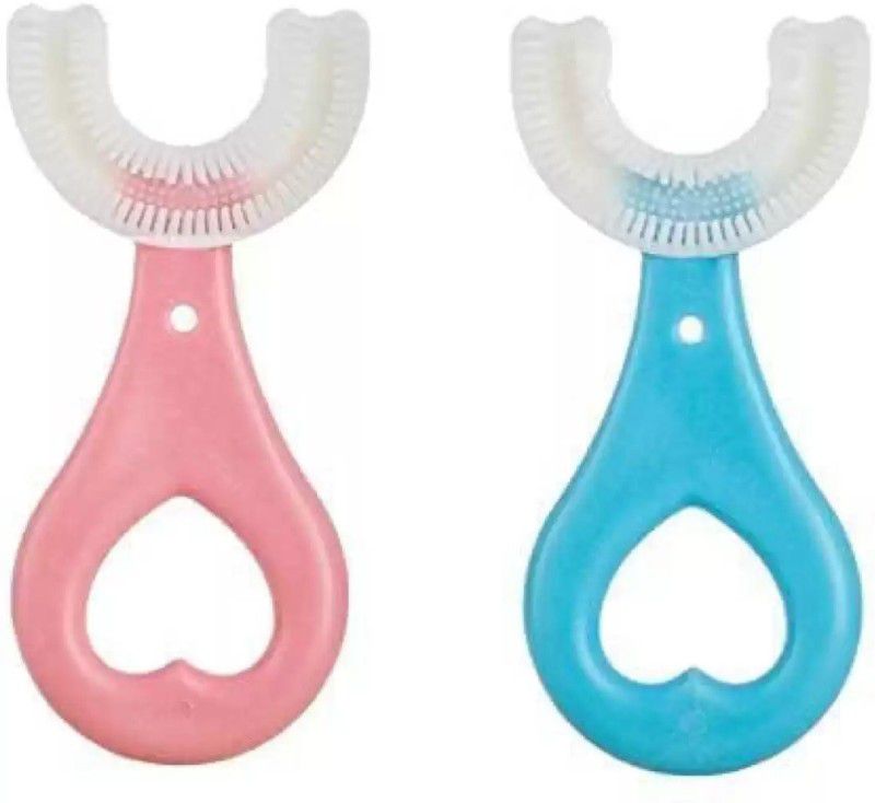 AAhan U Shaped tooth brush 1 pink 1 blue for Boy & girl(2-12 yrs) to play pop it Extra Soft Toothbrush  (3 Toothbrushes)