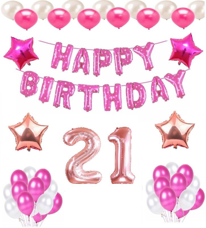 Attache Happy Birthday Balloons Decoration items or kit (21 Happy Birthday)  (Set of 49)