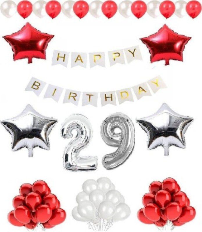 Jolly Party Premium Quality Happy Birthday Set for 29th Birthday (Red & Silver)  (Set of 57)