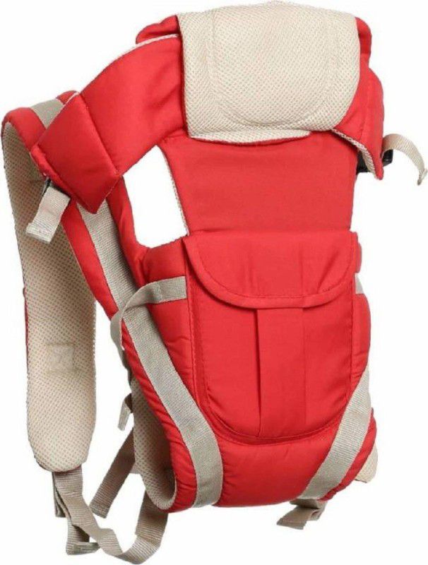 The Little Lookers Cotton Adjustable Hands-Free 4-in-1 Baby Carrier with Head Support and Buckle Straps (Red) Baby Carrier  (Red, Front Carry facing in)