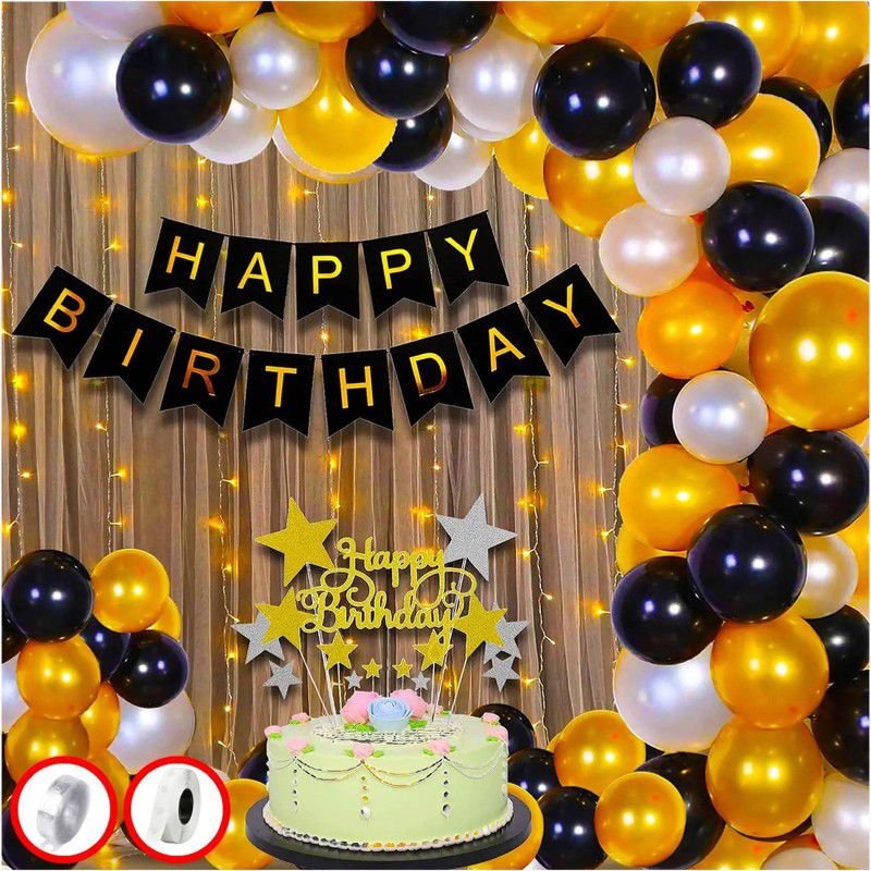 TTimmo4 Black Golden and Silver Birthday Theme for Girls Boys Wife Husband etc.  (Set of 65)