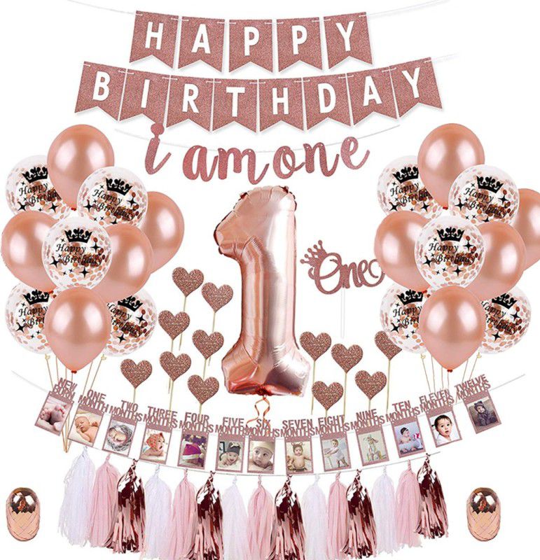 Party Propz 54 Pieces Rose Gold 1st Birthday Decoration Combo for Rose Gold Decorations  (Set of 54)