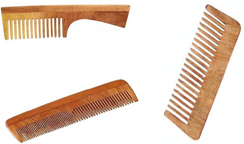 Aaradhyapriyal Organic Neem Wooden Comb | Hair comb set combo for Women & Men | Neem wood Comb Fine & Wide Tooth wooden Comb for women hair growth | Anti-Bacterial Hair Styling Comb set for Men & Women All Hair ()