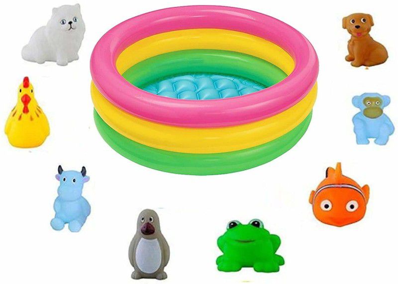 vworld Amazing 2 Feet Baby Bath Tub and Squeeze 8 Pcs Chu Chu Sound Animal Bath Toys for Kids (2FEET8PCCHUCHU) Bath Toy  (Multicolor)