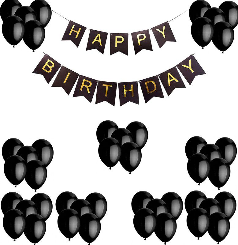 R G ACCESORIES Black Balloons, Happy Birthday Kit With Balloon Pump Arch Glue Dot Pack Of 100  (Set of 100)