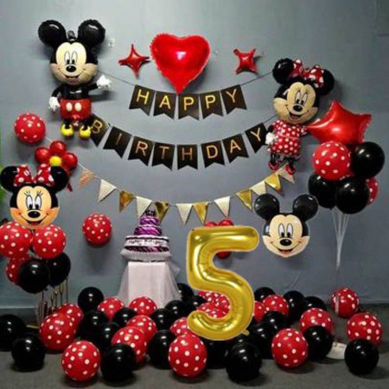 Nayugic Mickey Foil Balloon Set with Happy Birthday Banner For For Fifth Bithday