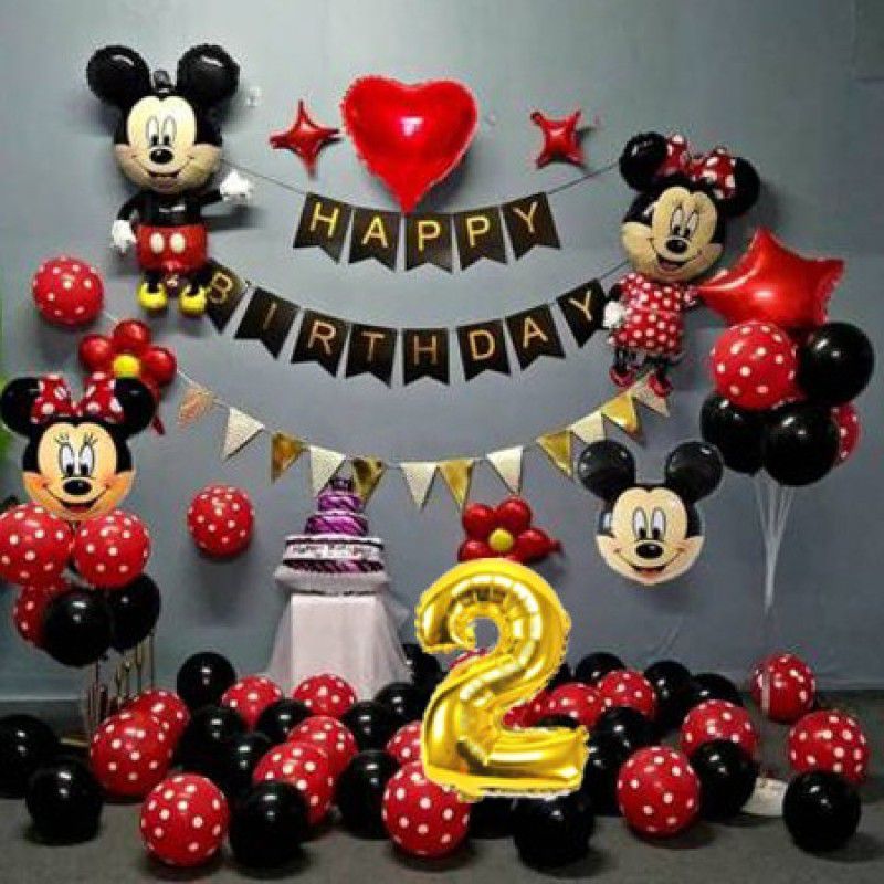 Nayugic Mickey Foil Balloon Set with Happy Birthday Banner For For Second Bithday