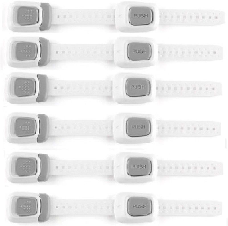 HEXONIQ Multi Use Double Button Adjustable Straps Children Safety Lock Baby Proof Latches for Door, Drawers, Oven, Refrigerator, Toilet Seat, Closet and Cupboard (Pack of 6) Child Safety Strap Lock  (White)