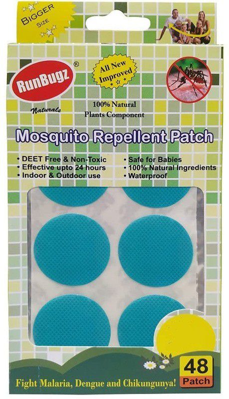 RunBugz Natural Repellent Mosquito Patches for Babies with 24 Hours Protection,24 Patches (Light Blue) -(Pack of 1)  (24 Patches)