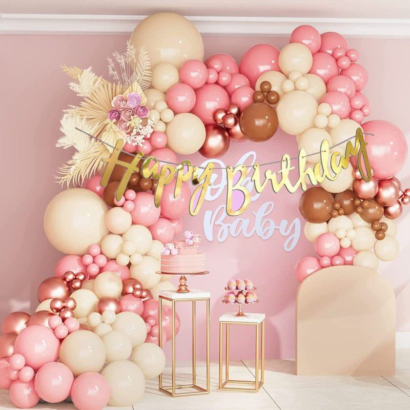 R G ACCESORIES Peach Brown Pink Balloons Combo Kit Of 103 Pcs For Party Decorations  (Set of 103)