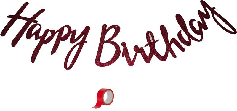 MOREL ‘HAPPY BIRTHDAY’ CURSIVE LETTERS GLITTER BANNER (RED COLOR) FOR BIRTHDAY CELEBRATION OF GIRLS, BOYS, KIDS AND ADULTS FOR BIRTHDAY RECEPTION, DECORATIONS, DECORATIVE ITEMS DECOR  (Set of 1)