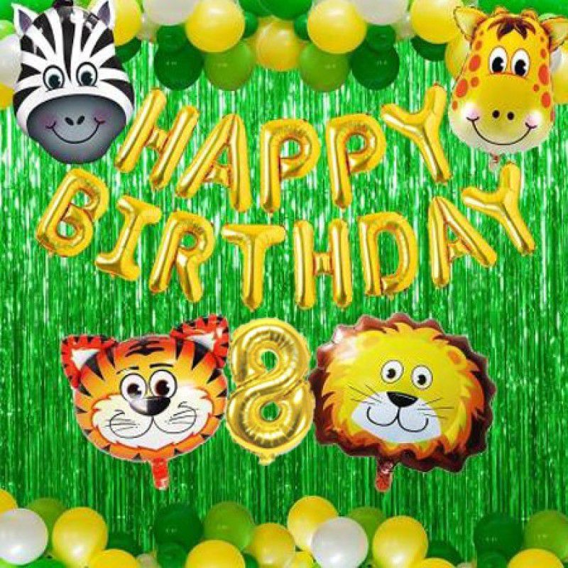 PartyJewels Jungle Forest Theme Happy Birthday Decoration Kit For Eighth Birthday  (Set of 70)
