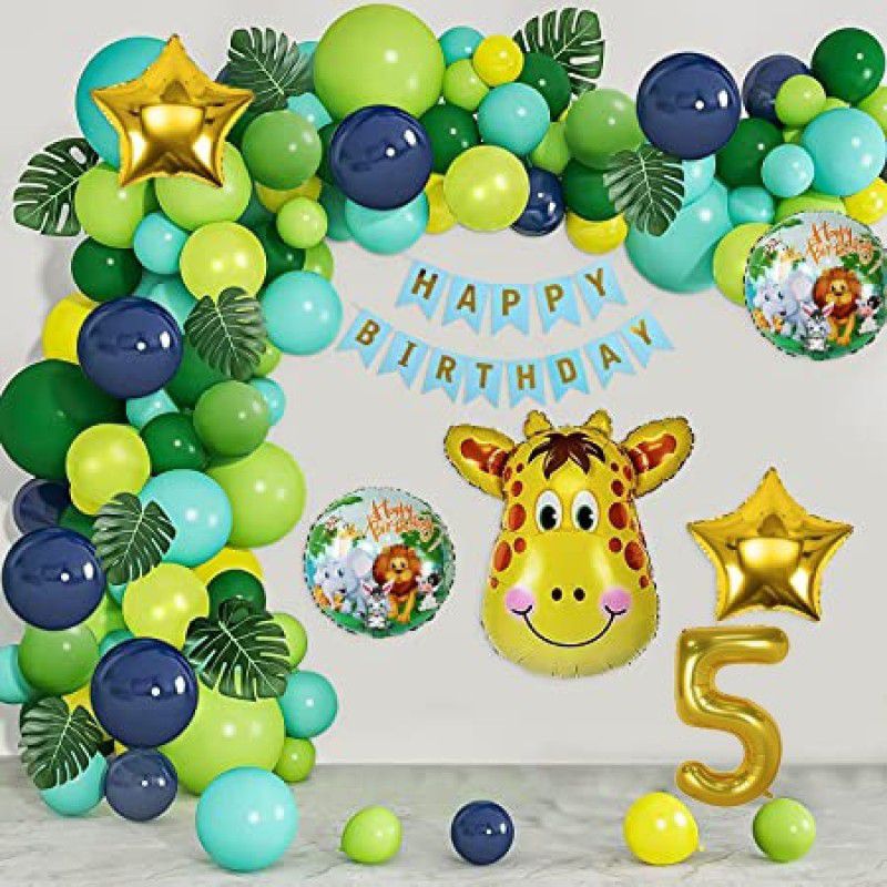 Nayugic Happy birthday decoration items, jungle theme animals kit for Fifth Birthday  (Set of 59)