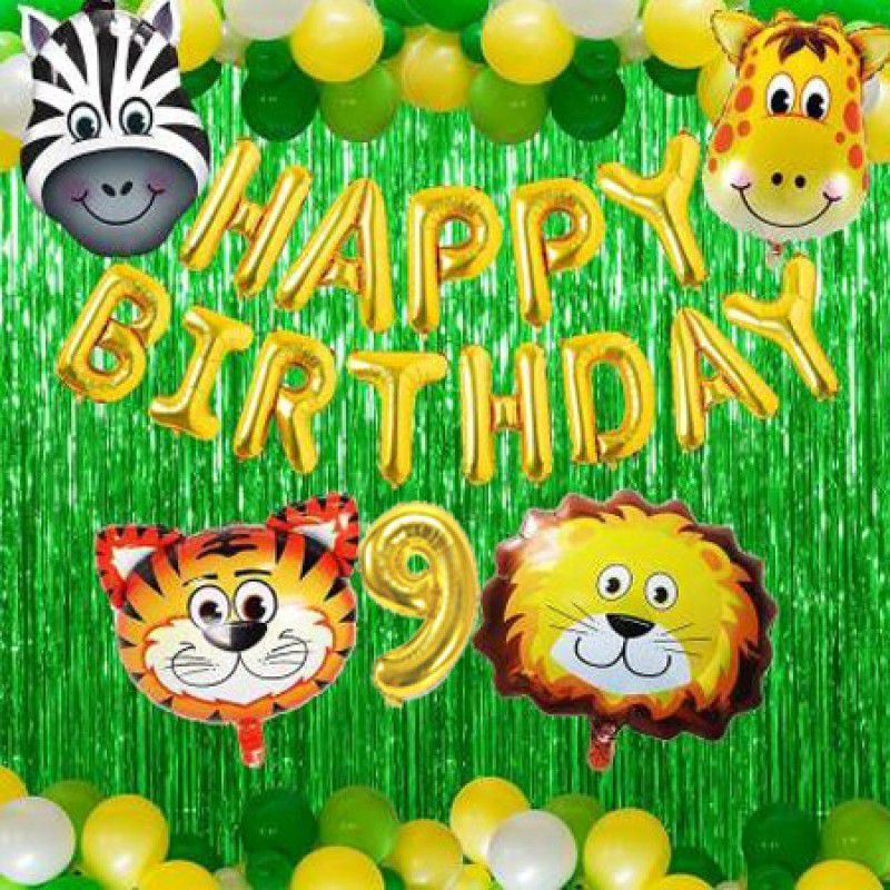 PartyJewels Jungle Forest Theme Happy Birthday Decoration Kit For Ninth Birthday  (Set of 70)