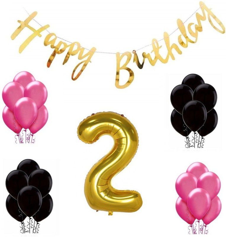 Tiank Innovation Combo Party Decoration Happy Birthday Banner+Number+30 Pcs Metallic Balloon  (Set of 32)