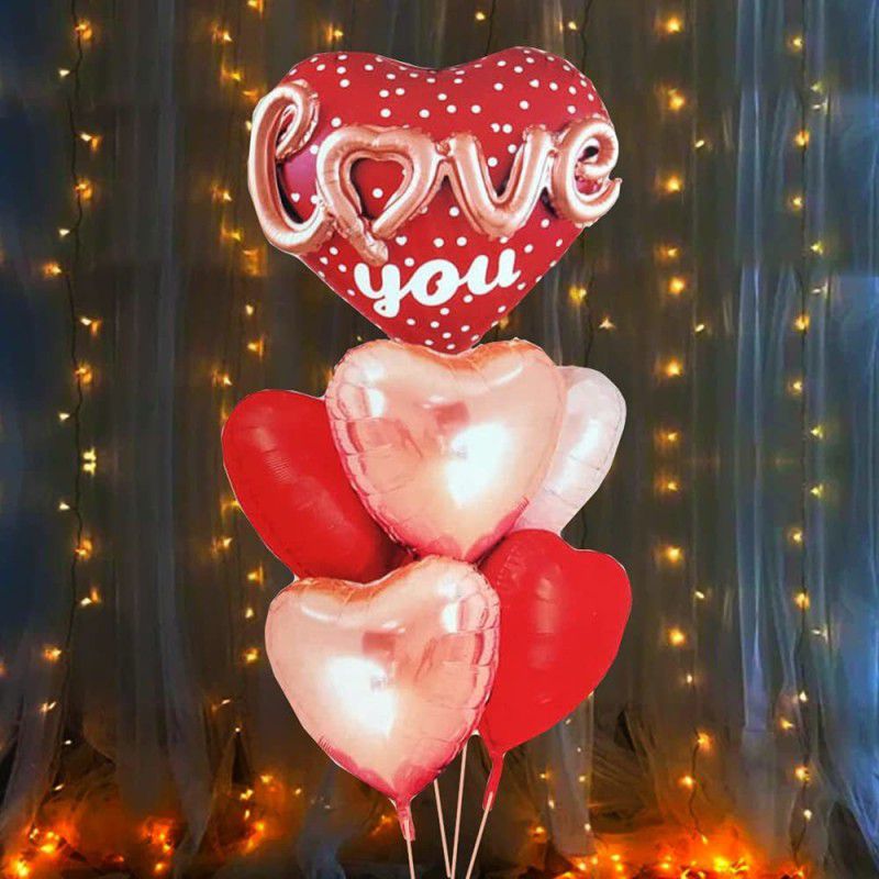 SensibleDecoraters Love You Foil Latex Ballon Party Decor Combo Led Light Birthday Decorations  (Set of 7)