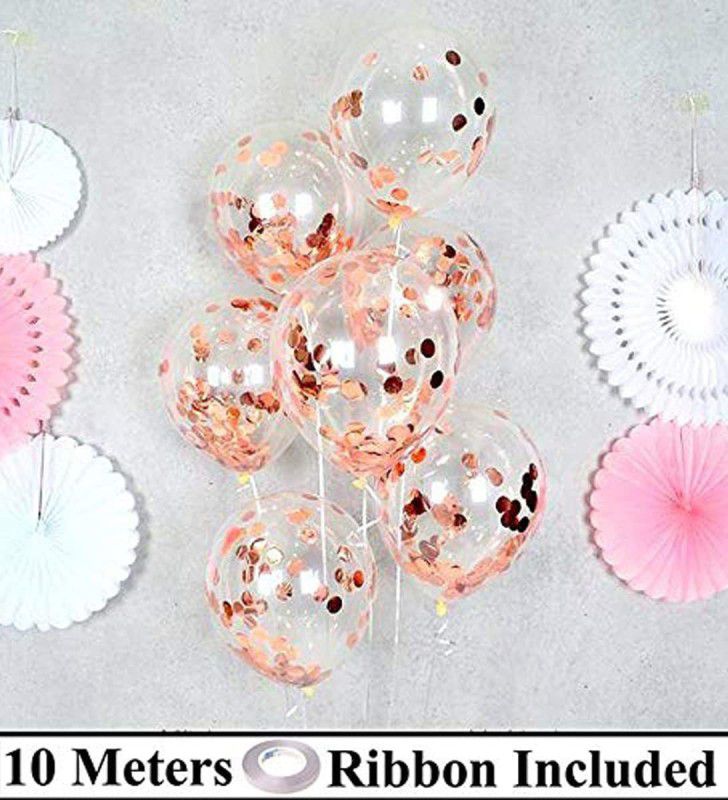 AMFIN (Pack Of 11) Transparent Balloons Bouquet Combo Rosegold Confetti  (Set of 11)