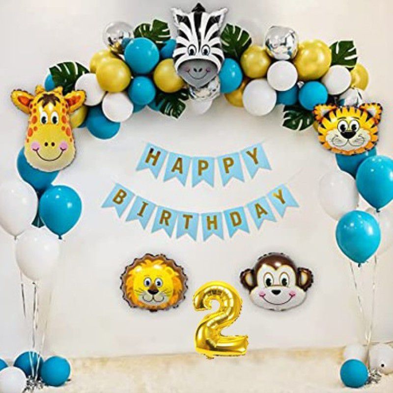 PartyJewels Blue Gold jungle theme birthday decorations kit For Second Birthday  (Set of 56)
