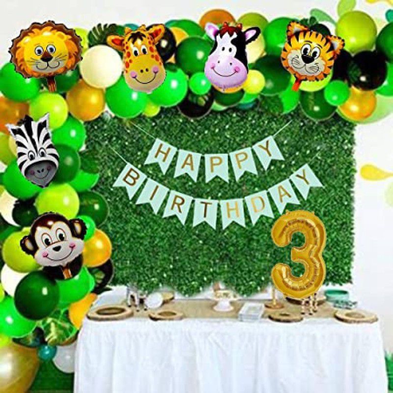 PartyJewels Jungle Safari Theme Birthday Decoration Kit Set of 55 For Third Birthday  (Set of 50)