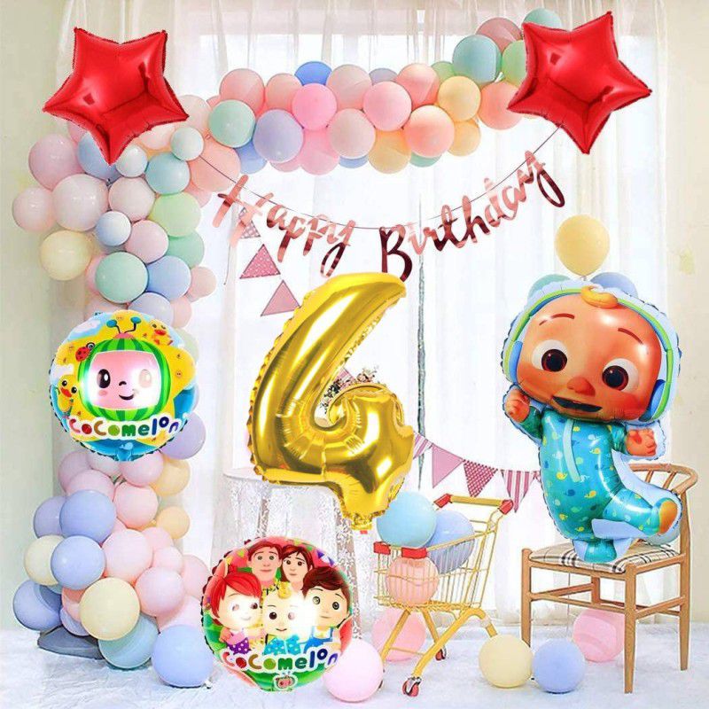 Nayugic Cocomelon Theme Foil Balloon for Fourth Birthday Decoration  (Set of 37)