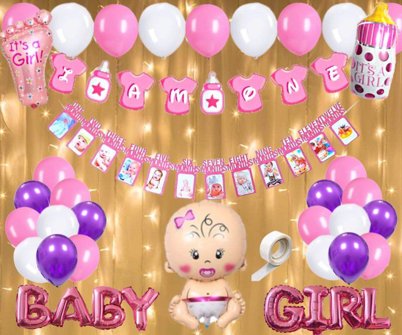 FLICK IN 1st Birthday Decorations Kit for Baby Girl I Am One Banner Girls Led Light Set  (Set of 38)