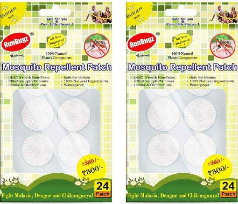 RunBugz Natural Repellent Mosquito Patches for Babies with 24 Hours Protection,24 Patches (White) -(Pack of 2)  (2 x 24 Patches)