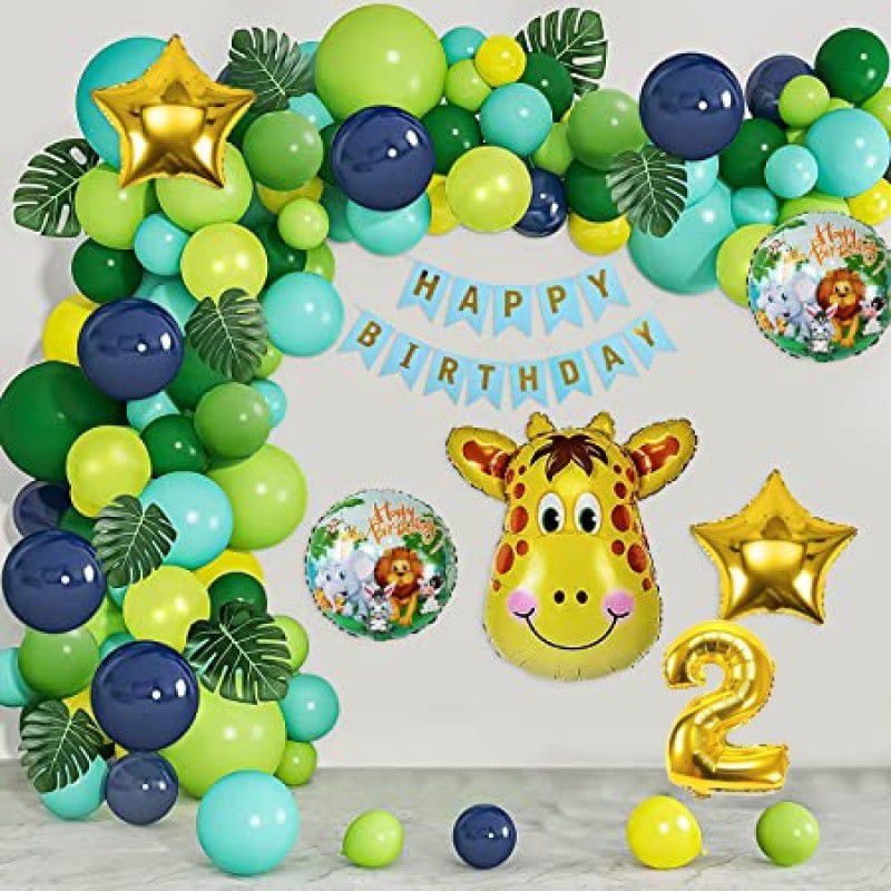 Nayugic Happy birthday decoration items, jungle theme animals kit for Second Birthday  (Set of 59)