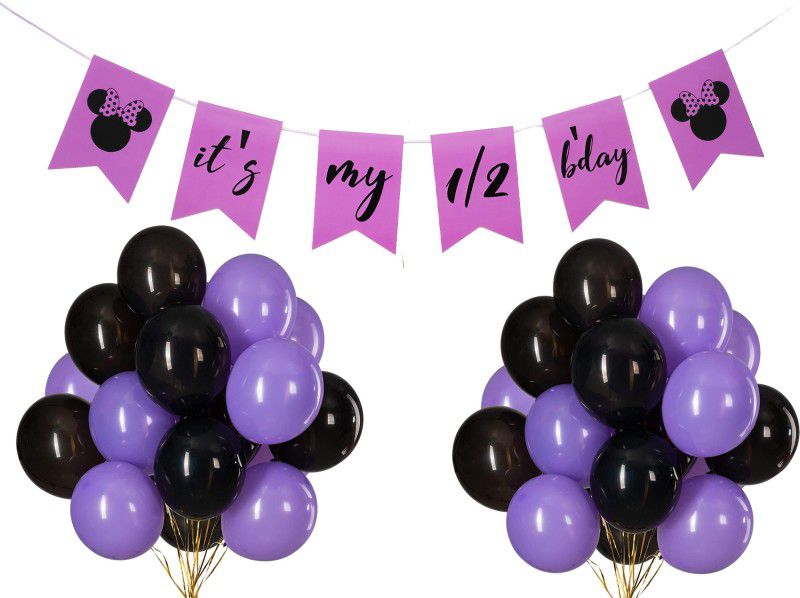 FUNCART Purple and Black Half Birthday Decoration( 1 Banner+50 Balloons) for Half Birthday Decoration/Birthday Decoration/Minnie Birthday Decoration  (Set of 51)